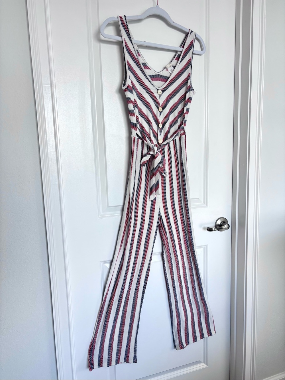 Americana Striped Jumpsuit Coastal Resortwear Fourth of July Nautical Sleeveless